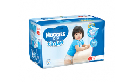 Bỉm dán Huggies Dry Jumbo size L - 38 miếng (cho bé 8 - 13kg)