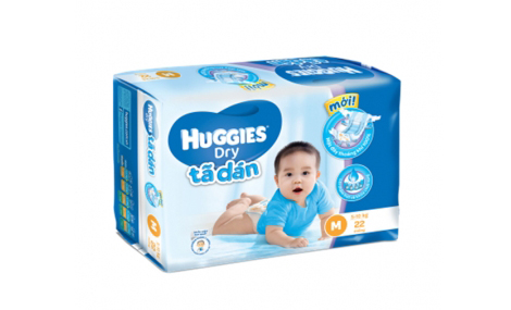 Bỉm dán Huggies Dry size M - 22 miếng (cho bé 5 - 10kg)